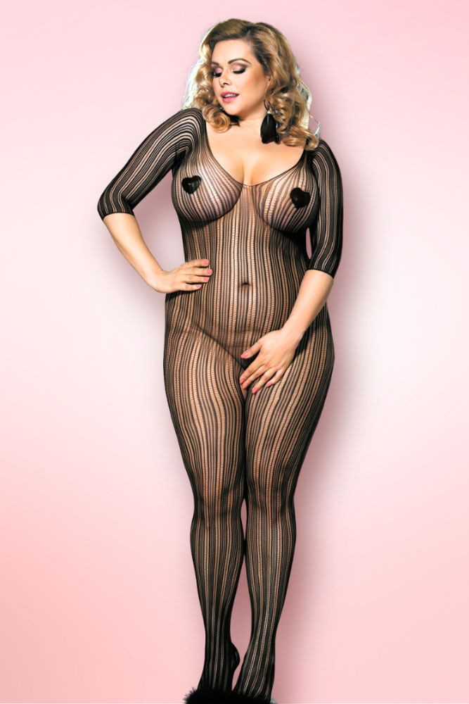 Lia Black Plus Size Fishnet Full Bodystockings.
