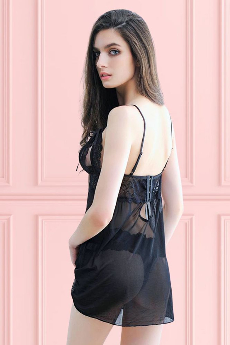 Adora Black Babydoll Lingerie with Slit Cups