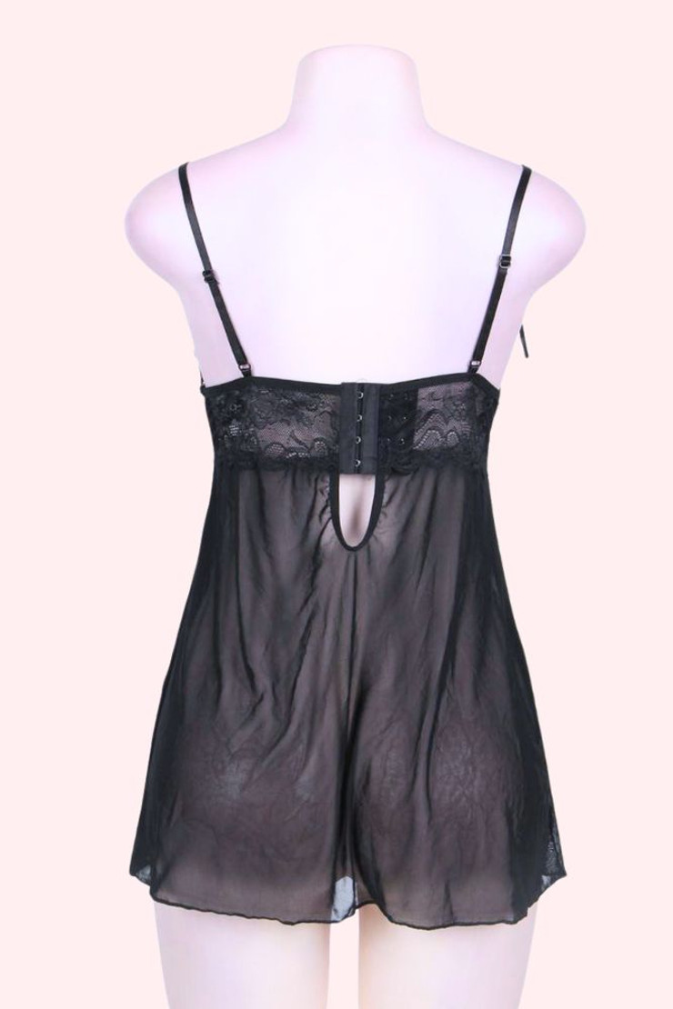 Adora Black Babydoll Lingerie with Slit Cups