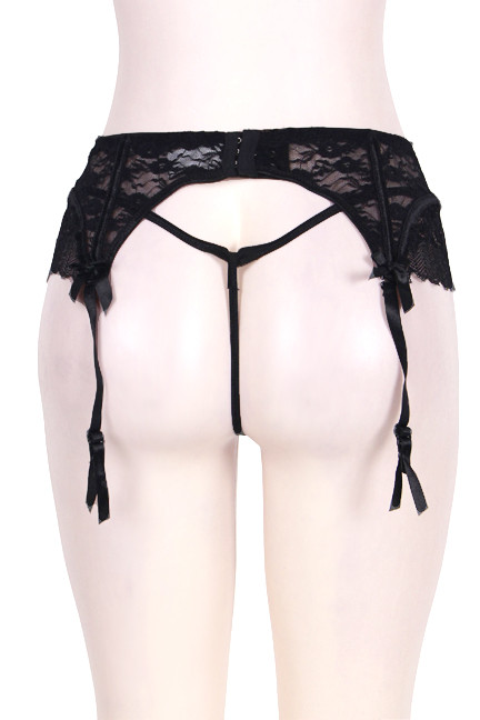 Retro Black Lace Garter Belt Thong Set