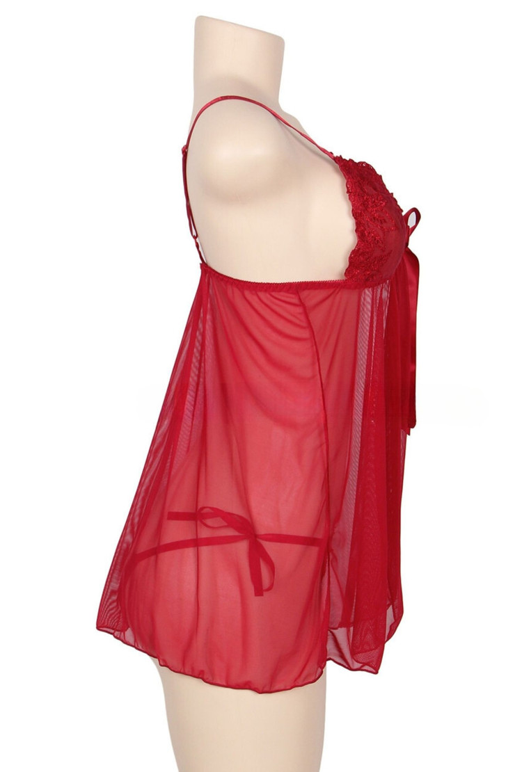 Lucia Red Embroidered Open Front Babydoll
