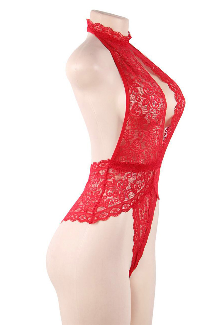 Zoe Red Lace Keyhole Bodysuit Teddy