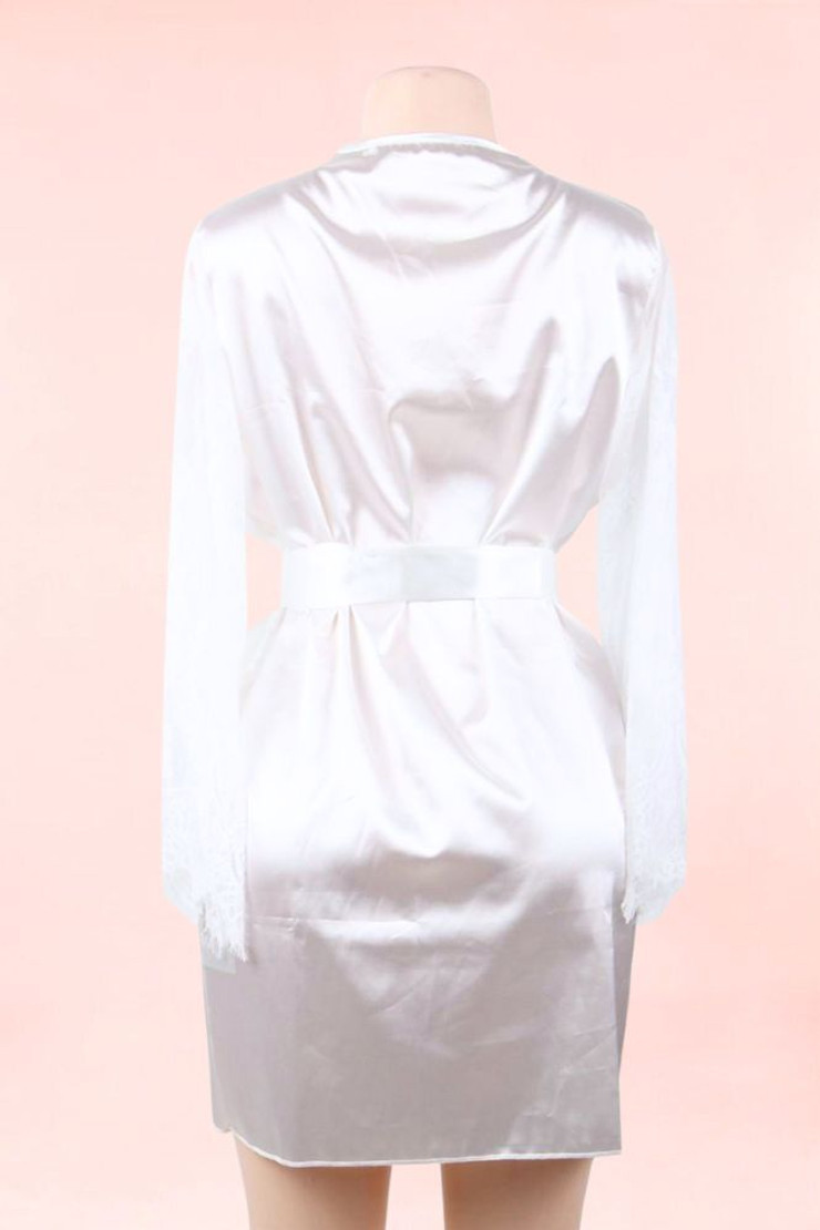 Emy White Satin Plus Size Robe Set