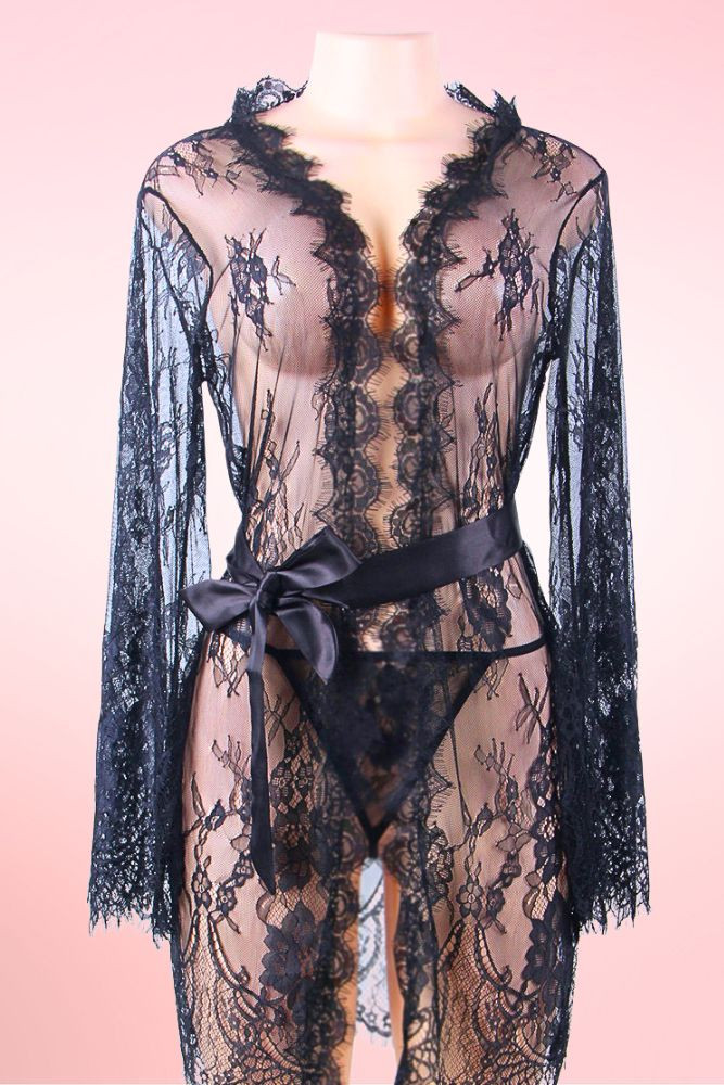 Debbie Plus Size Black Lace Robe