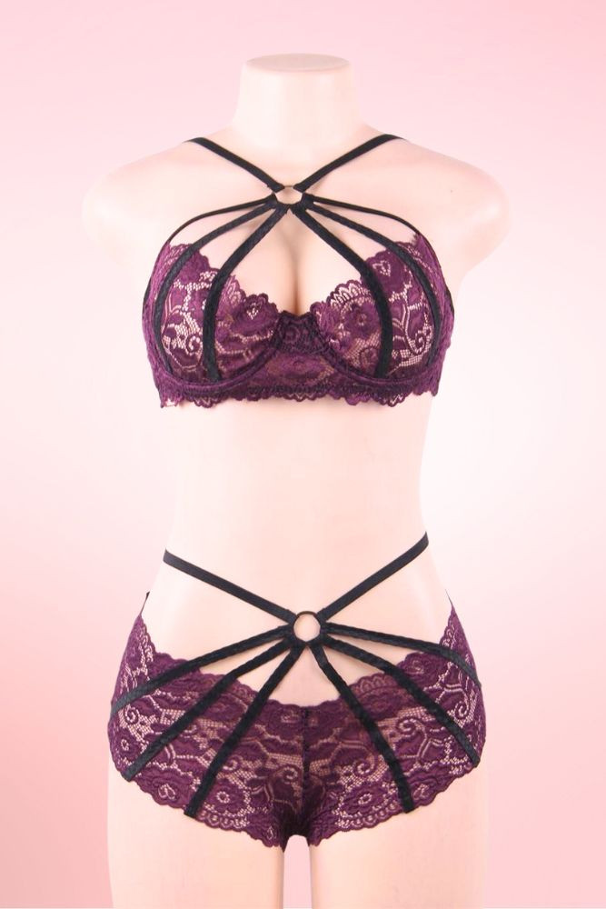 Morgana Purple Lace Bra and Panty Lingerie Set