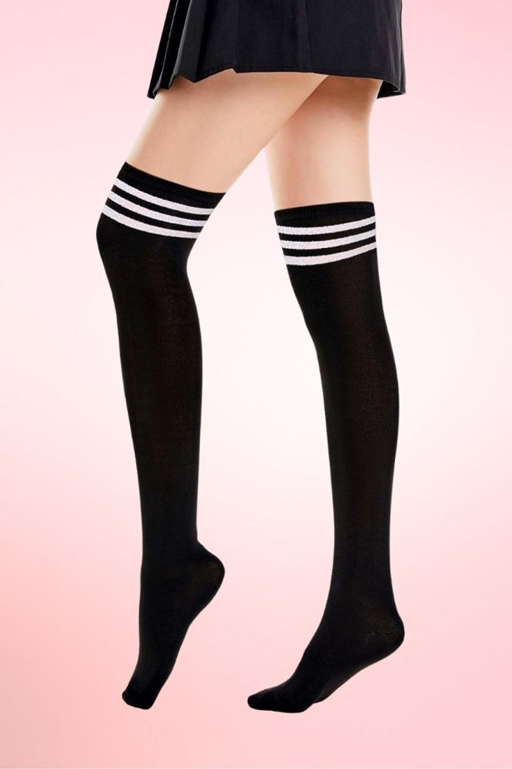 Black Sporty Soccer Knee Socks