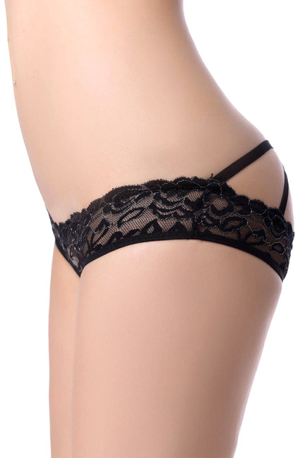 Mae Black Lace Strappy Back Open Crotch Panty