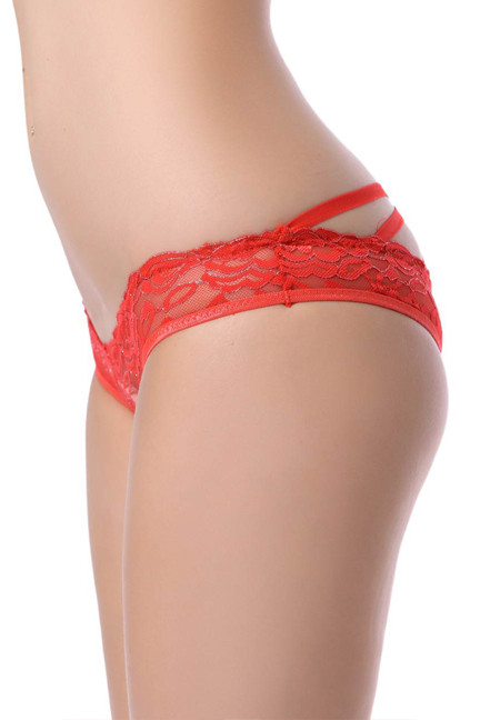 Mae Red Lace Strappy Back Open Crotch Panty