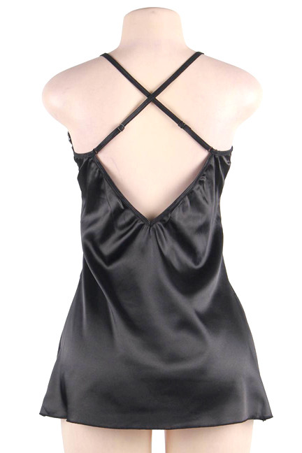  Gilian Black Satin Lace Sleep Chemise