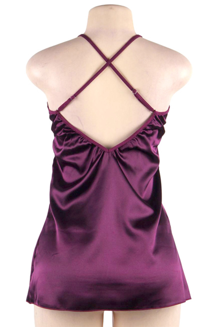 Gilian Purple Satin Lace Sleep Chemise Plus Size