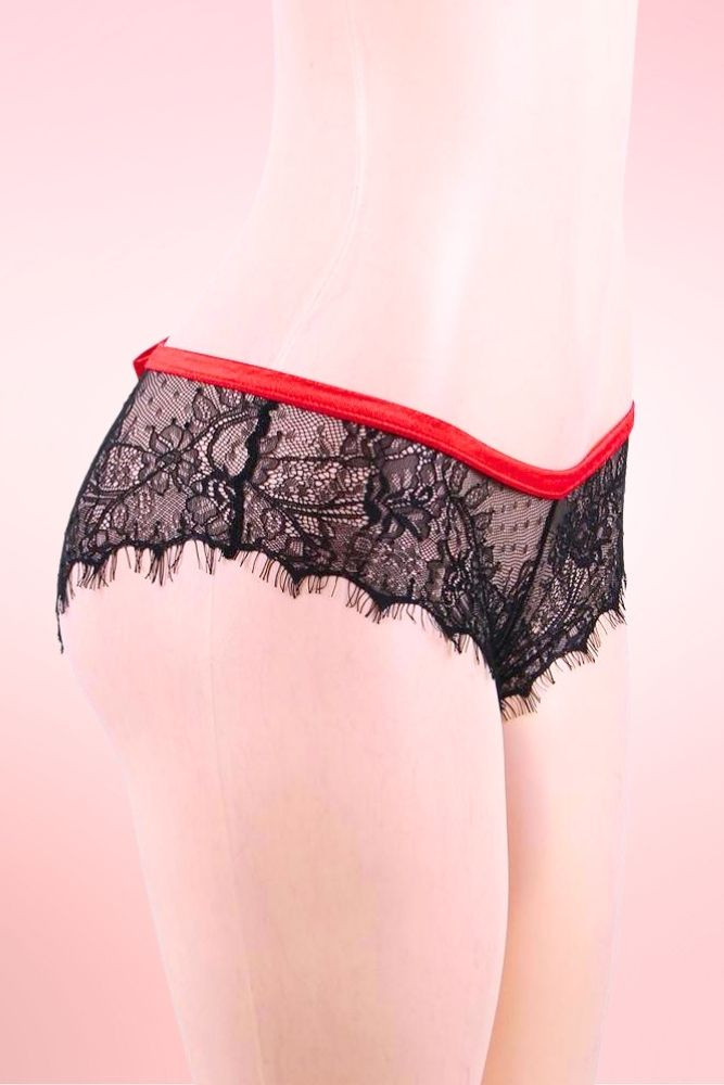 Sofia Red Satin Bow Black Lace Cheeky Panty