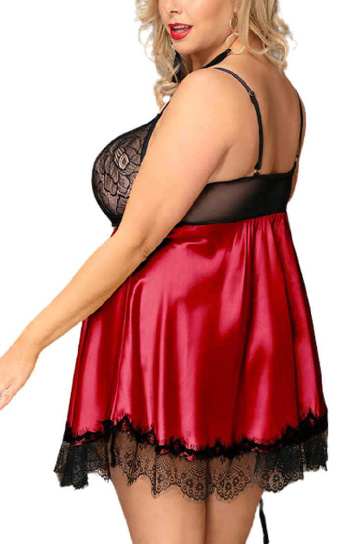 Scarlett Black Lace Red Satin Babydoll Plus Size