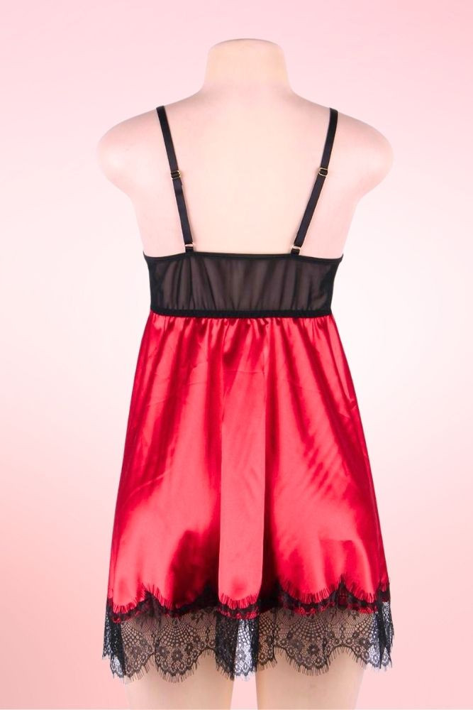Scarlett Plus Size Black Lace Red Satin Babydoll 