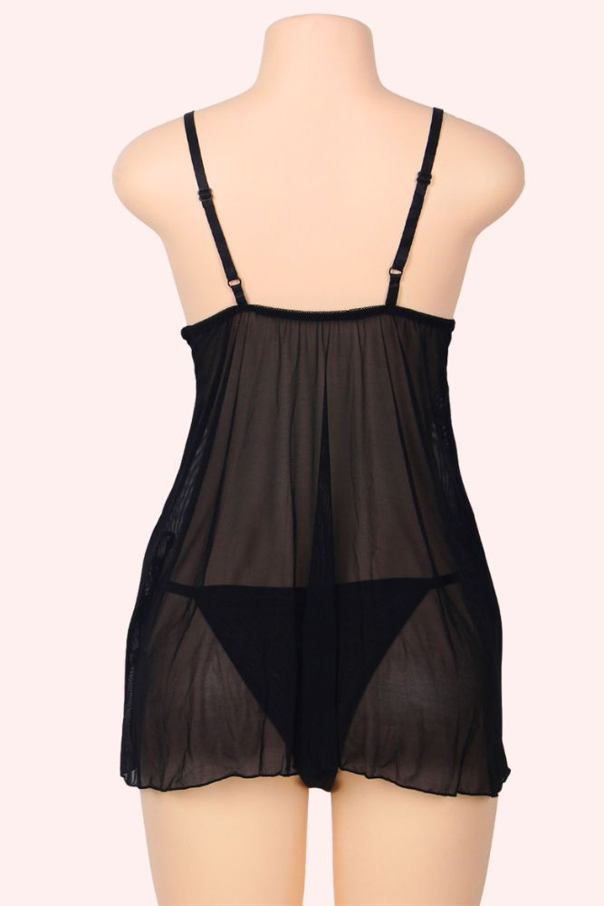 Lucia Black Open Front Babydoll with Gold Embroidered Lace Cups actual product picture back view