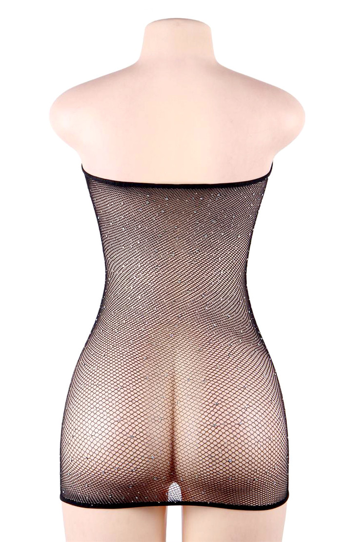 Sparkle Fishnet Rhinestone Tube Mini Dress Body Stockings Plus Size
