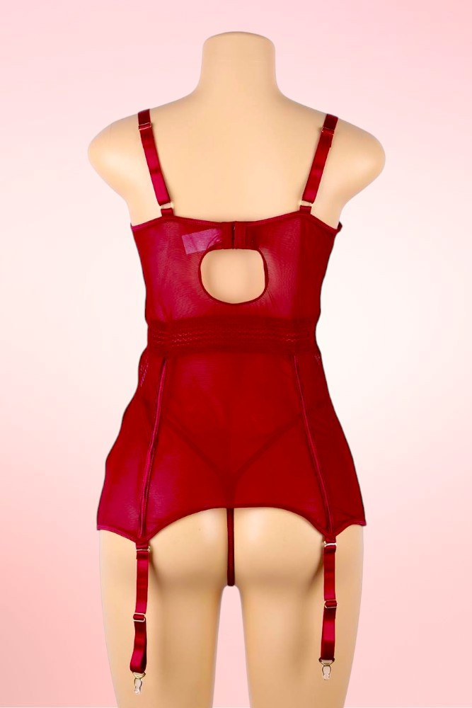Alessandra Maroon Lace Mesh Garter Lingerie Dress
