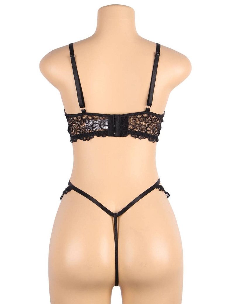 Nadia Black Elegant Lace Cupless Bralette Lingerie Set Plus size