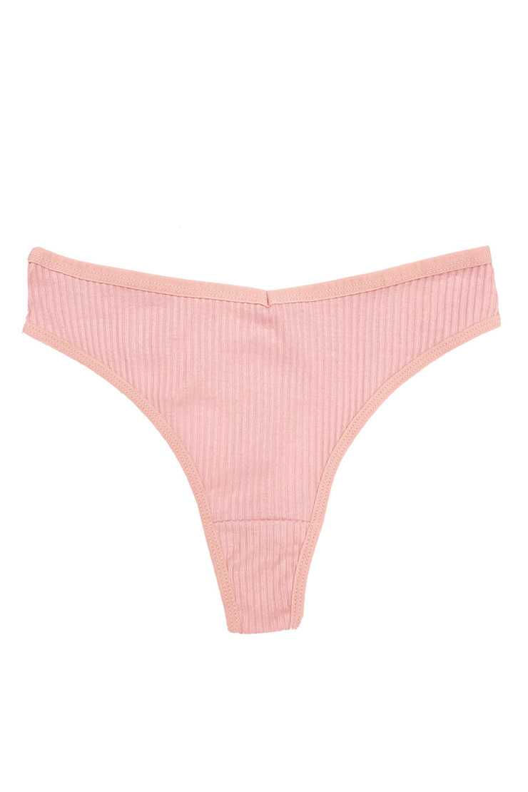 Plain Ribbed Cotton Basic Thong Panty