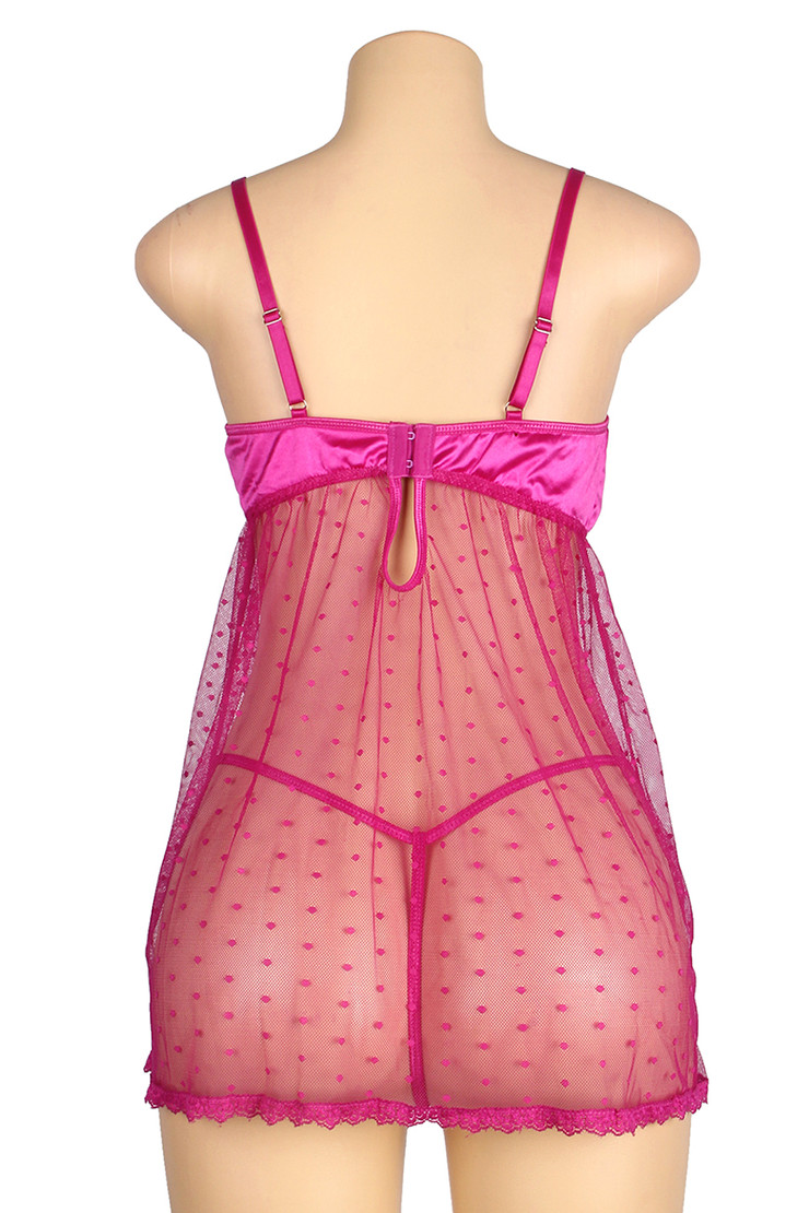 Arya Pink Dotted Mesh Open Front Babydoll