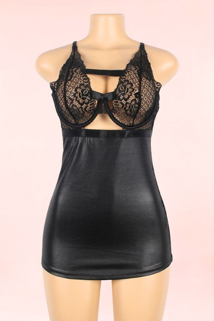 Evanna Lace Faux Leather Vinyl Chemise