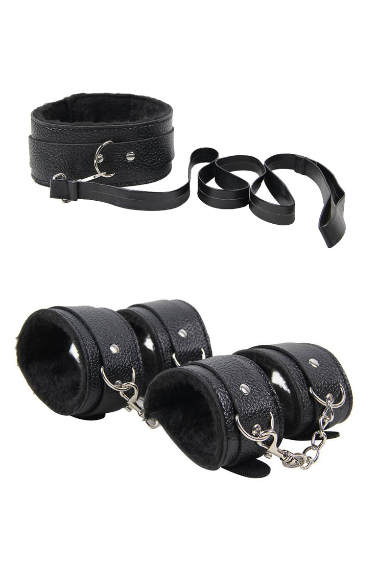 Black Faux Leather Fur Lined Beginners Bondage Kit