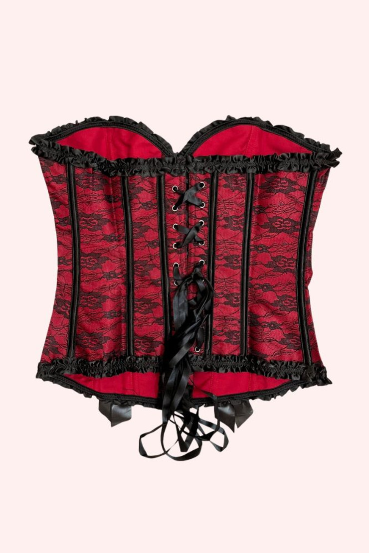 Red Black Lace Burlesque Corset Top