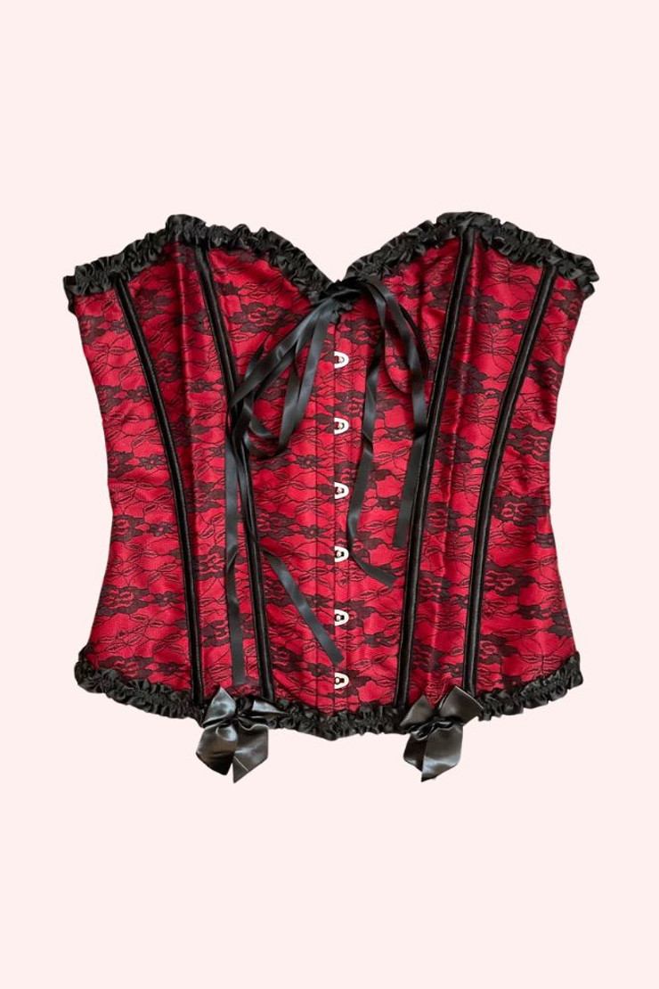 Red Black Lace Burlesque Corset Top