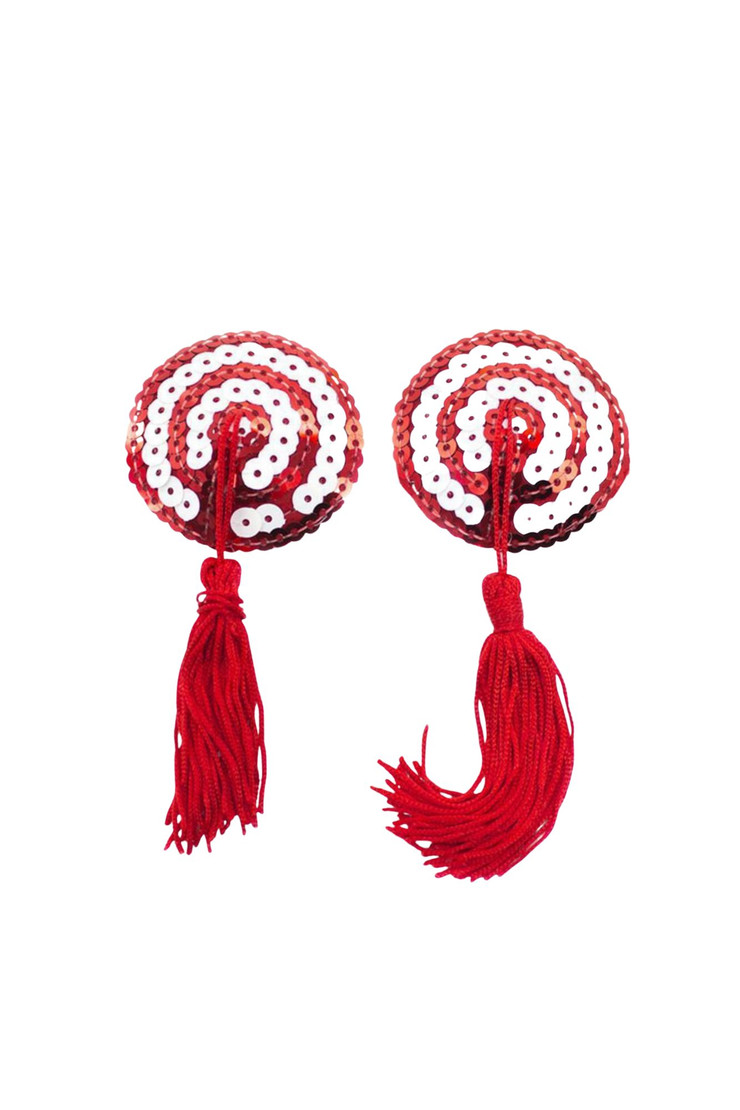 Round Target White and Red Sequin Nipple Tassel Pasties