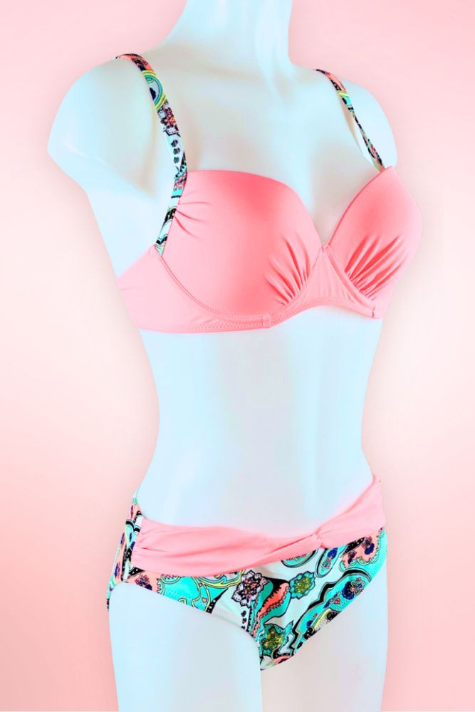 Coralina Pink Paisley Print Push-up 2 Piece Swimsuit