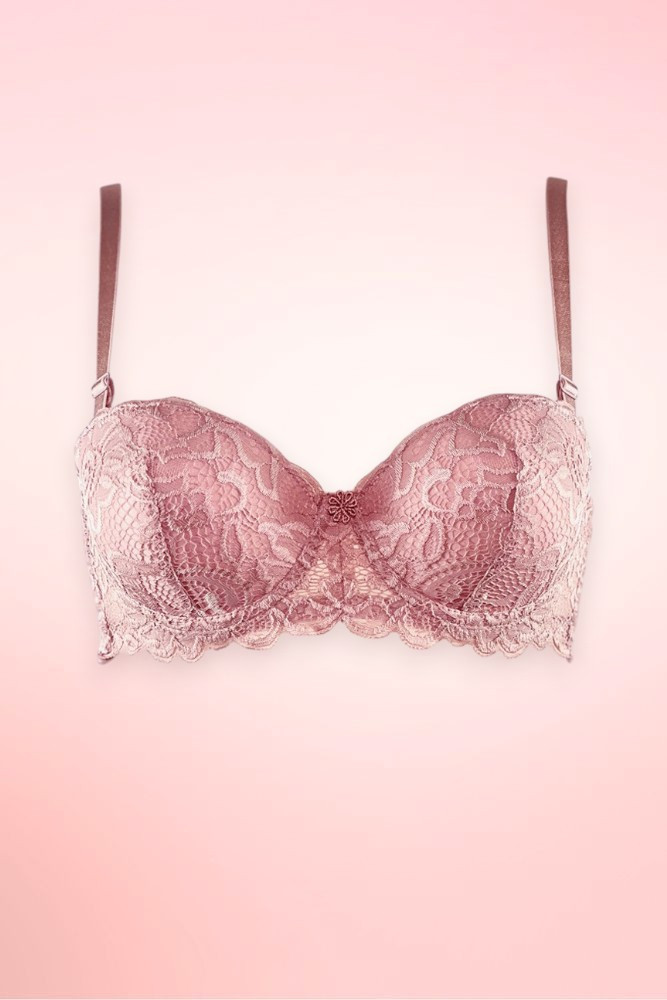 Pink Lace Balconette Strapless Bra.
