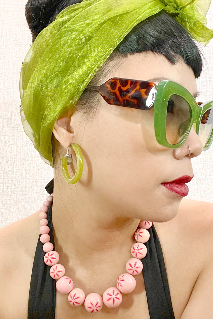 Retro Green Acrylic Hoop  Stud Vintage Style Earrings