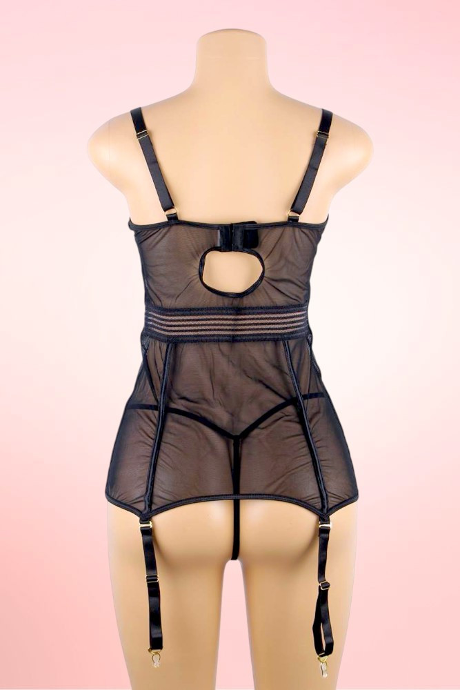 Alessandra Black Lace Plus Size Garter Lingerie Dress