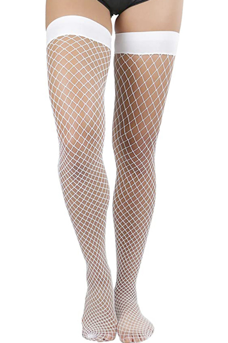 Plain White Medium Fishnet Thigh Stockings