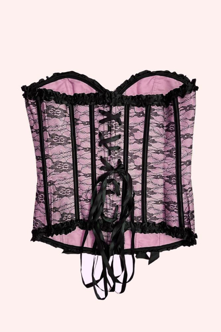 Pink Lace Burlesque Bustier Boned Corset Top