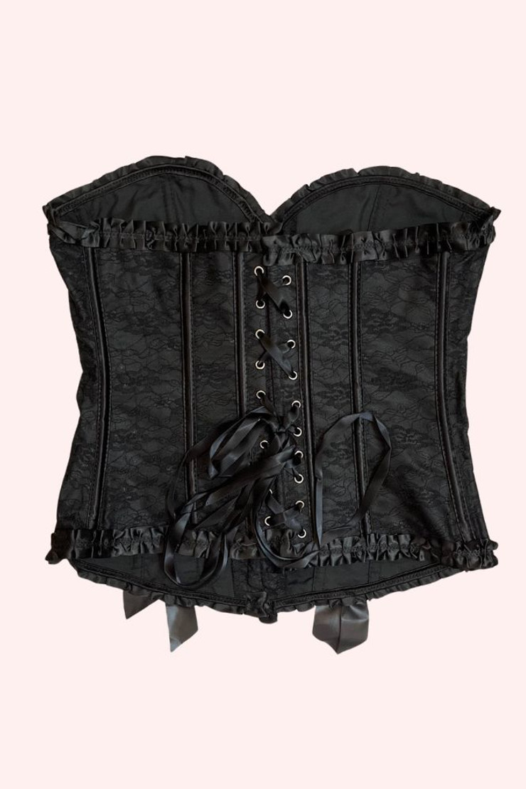 Black Lace Burlesque Bustier Boned Corset Top