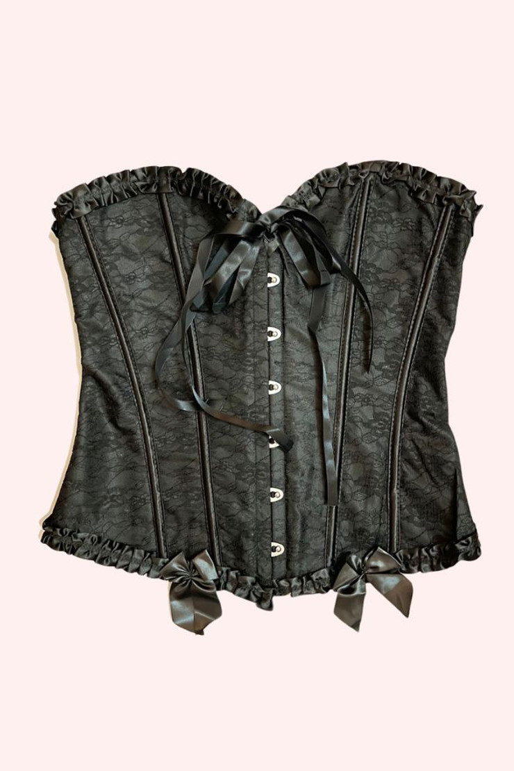 Black Lace Burlesque Bustier Boned Corset Top