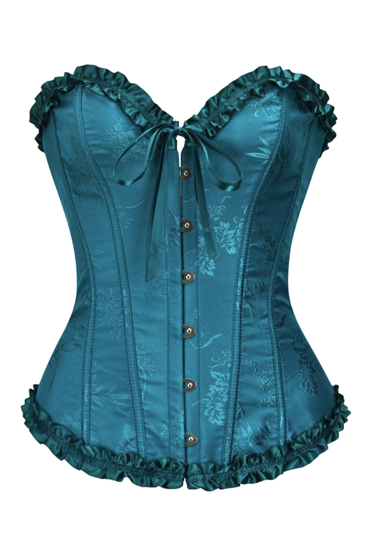 Teal Brocade Jacquard Bustier Corset Top