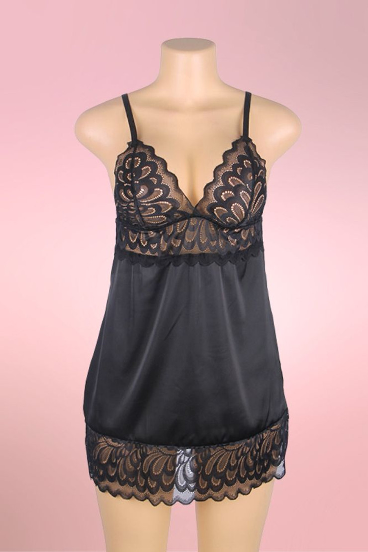 Alexis Black Lace Satin Elegant Babydoll