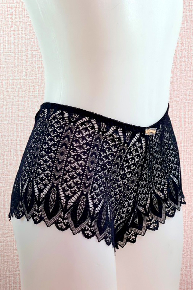 Elindra Black Crochet High Waist Cheeky Boyleg Lace up Panty