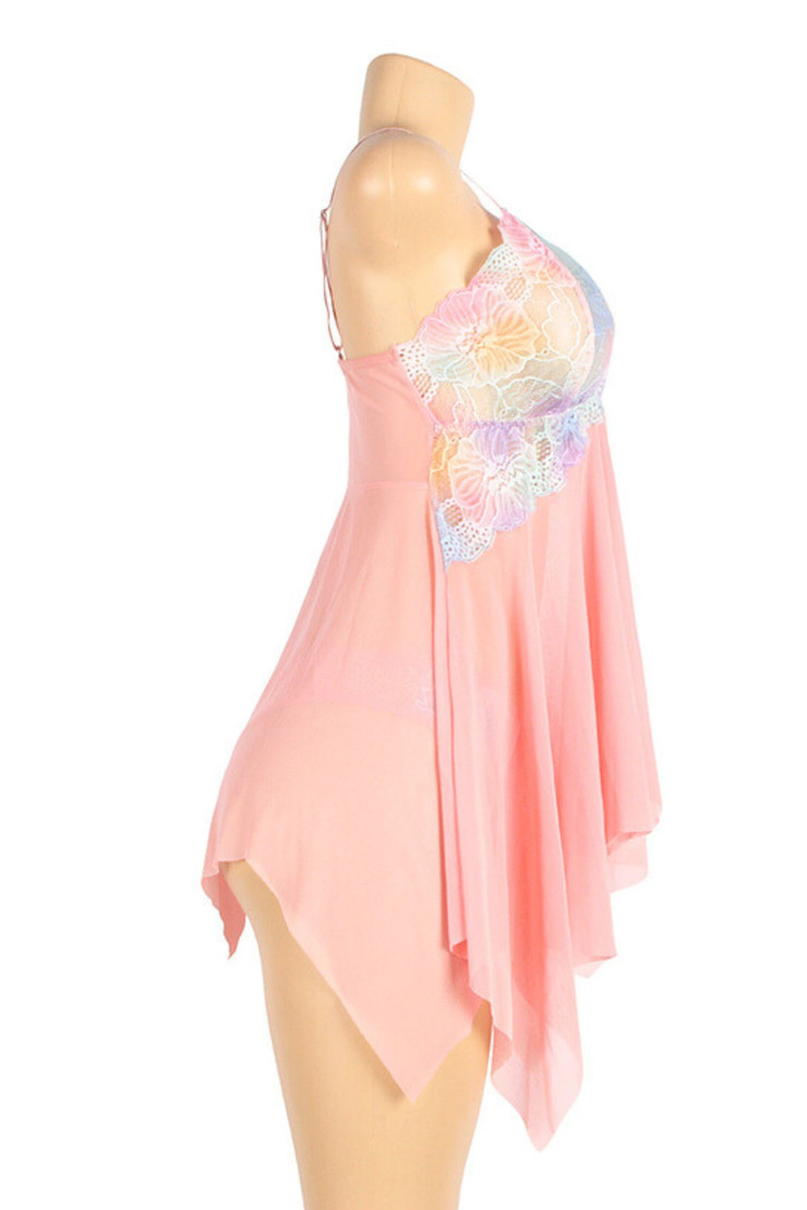 Fernie Pastel Peach Plus Size Asymmetric Classic Fairy Babydoll