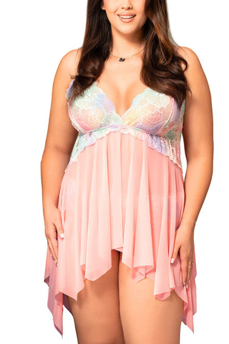 Fernie Pastel Peach Plus Size Asymmetric Classic Fairy Babydoll