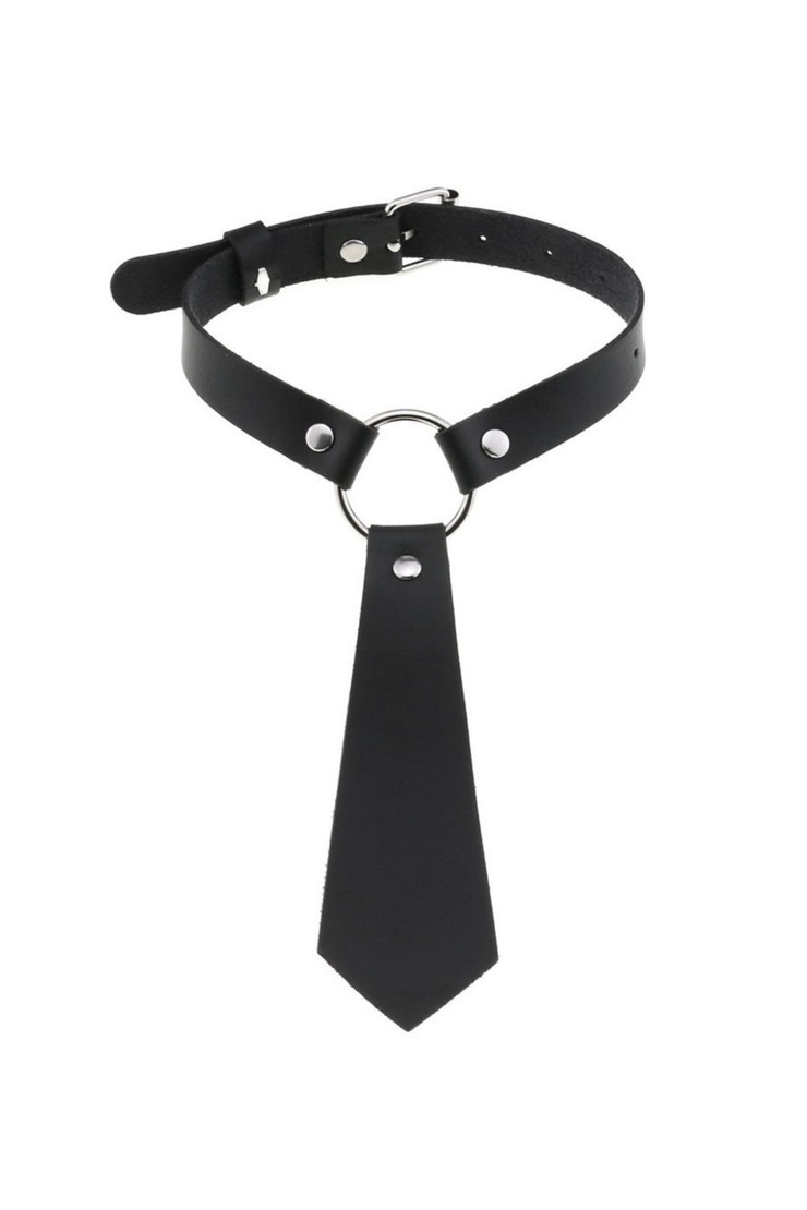 Necktie Faux Leather O-Ring Buckle Choker Necklace
