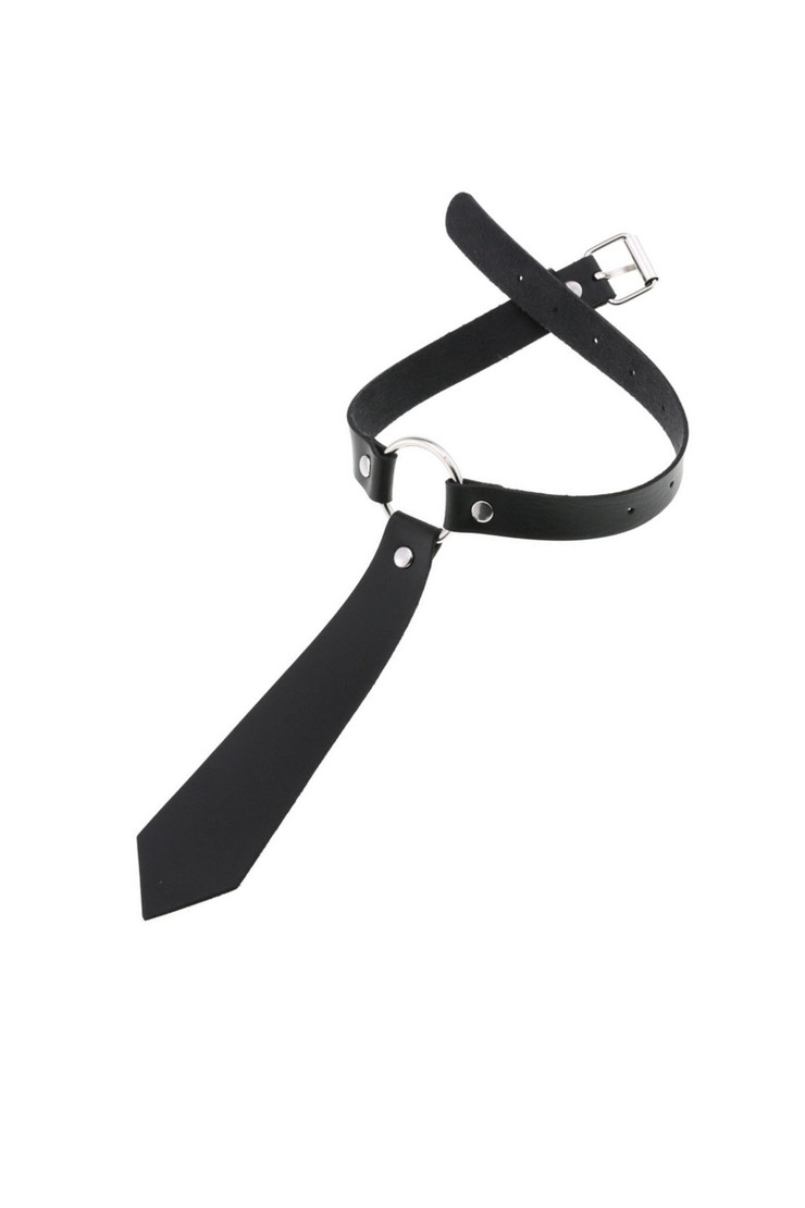 Necktie Faux Leather O-Ring Buckle Choker Necklace