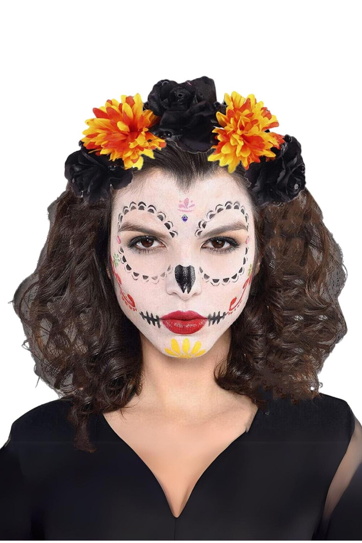 Yellow & Black Day of the Dead Flower Headband