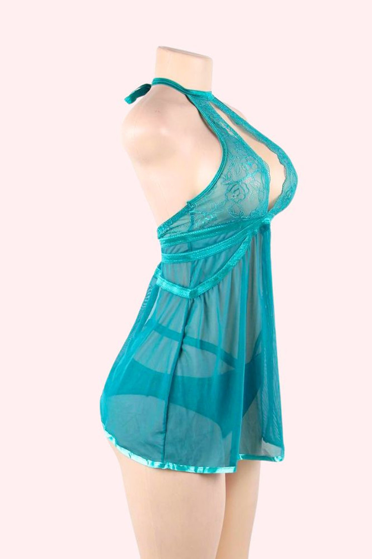 Linda Green Lace Halter Plus Size Babydoll