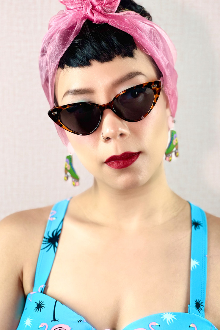 Sylvie Bad Librarian Tortoise Shell Leopard Cateye Retro Sunglasses  worn by a model