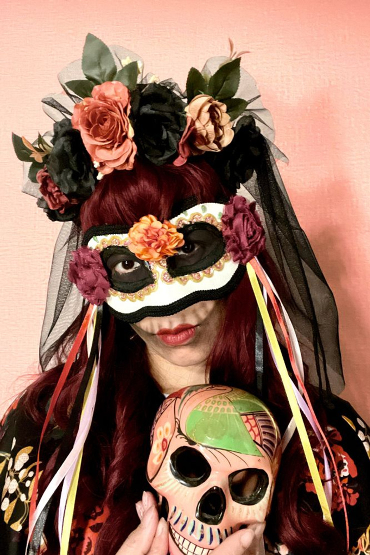 Petite Day of the Dead Black Rose Flower Crown with Veil