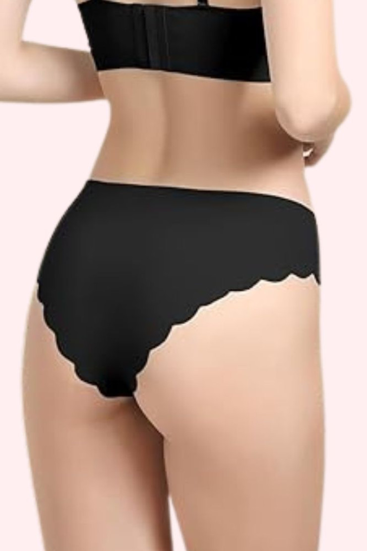 Scallop Raw cut Edge Seamless panty  worn by a model back view 