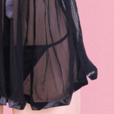 black nighties see through babydoll lngerie close up of satin lined hem