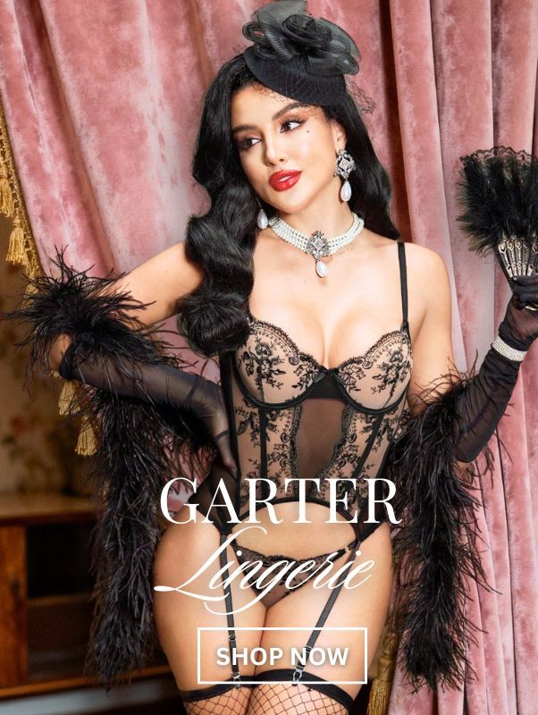 Black lingerie nighties worn by a model banner}